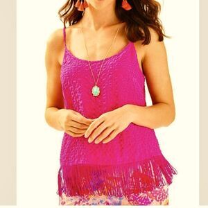 Lilly Pulitzer Naeem Tank Top Camisole Fringe Detail Fuchsia Pink M